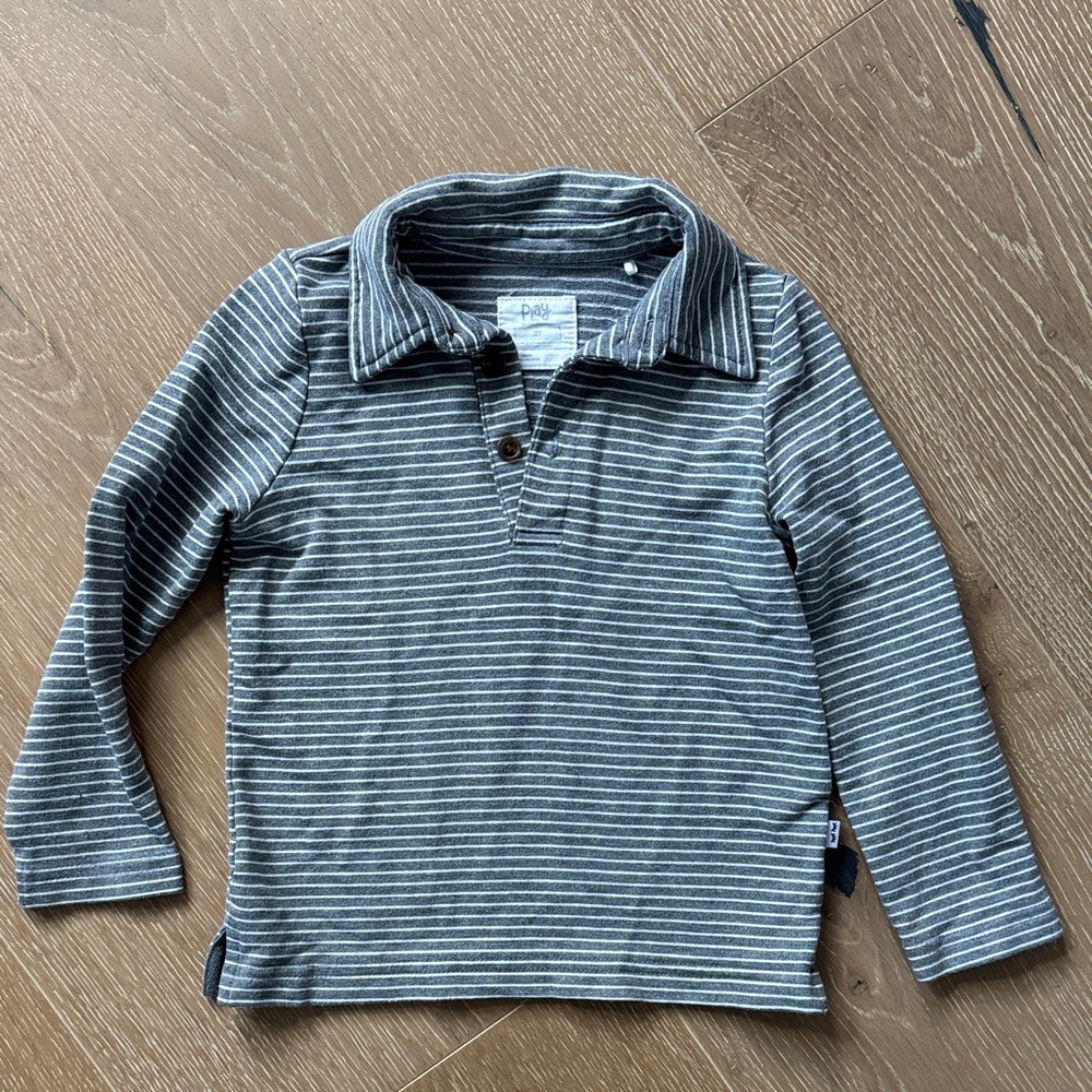 Little Sleepies Play Striped Gray Kids Shirt 2T